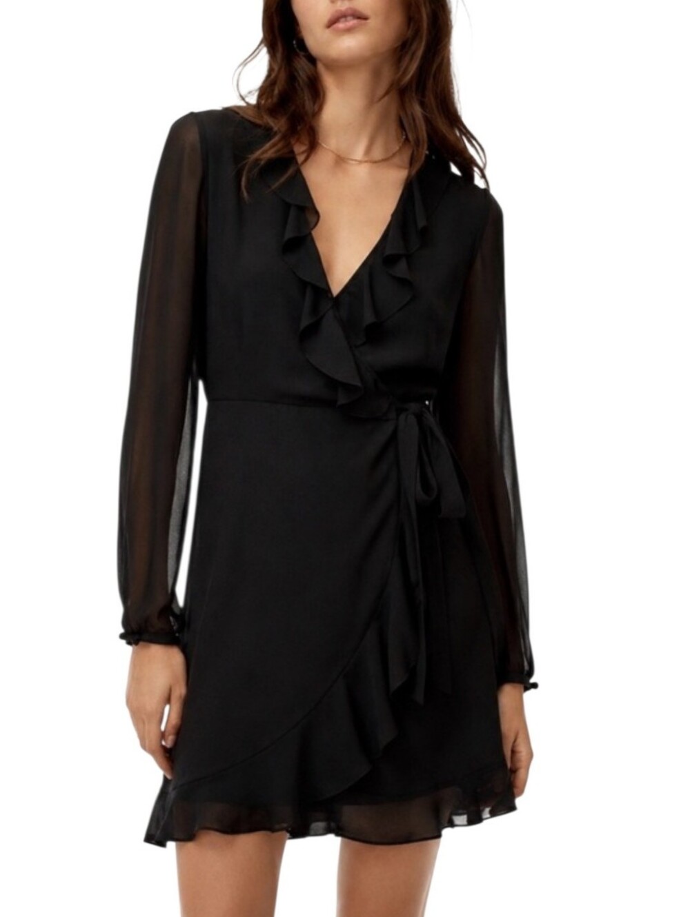 Aritzia Wilfred Louise Ruffle Long Sleeve Mini Wrap Dress